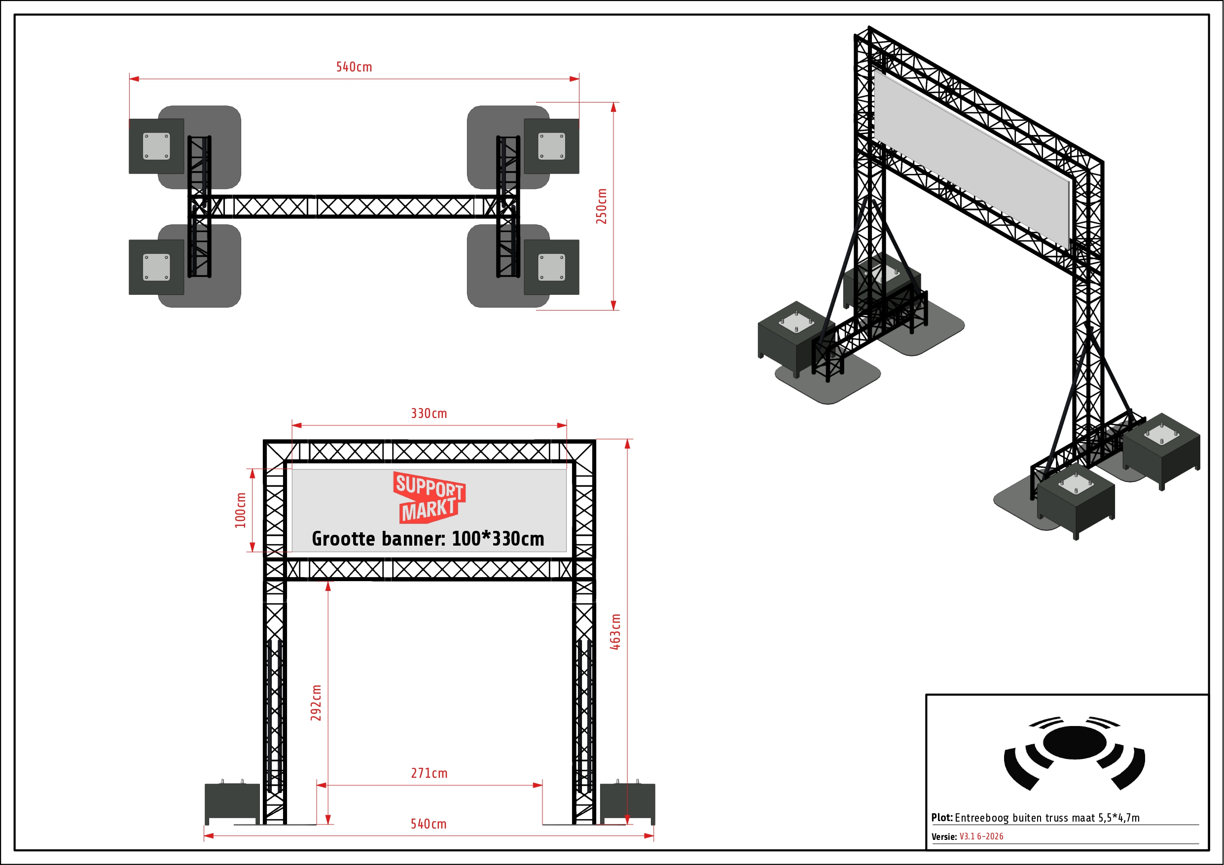 1-Entreeboog buiten truss maat 5,5x4,7m