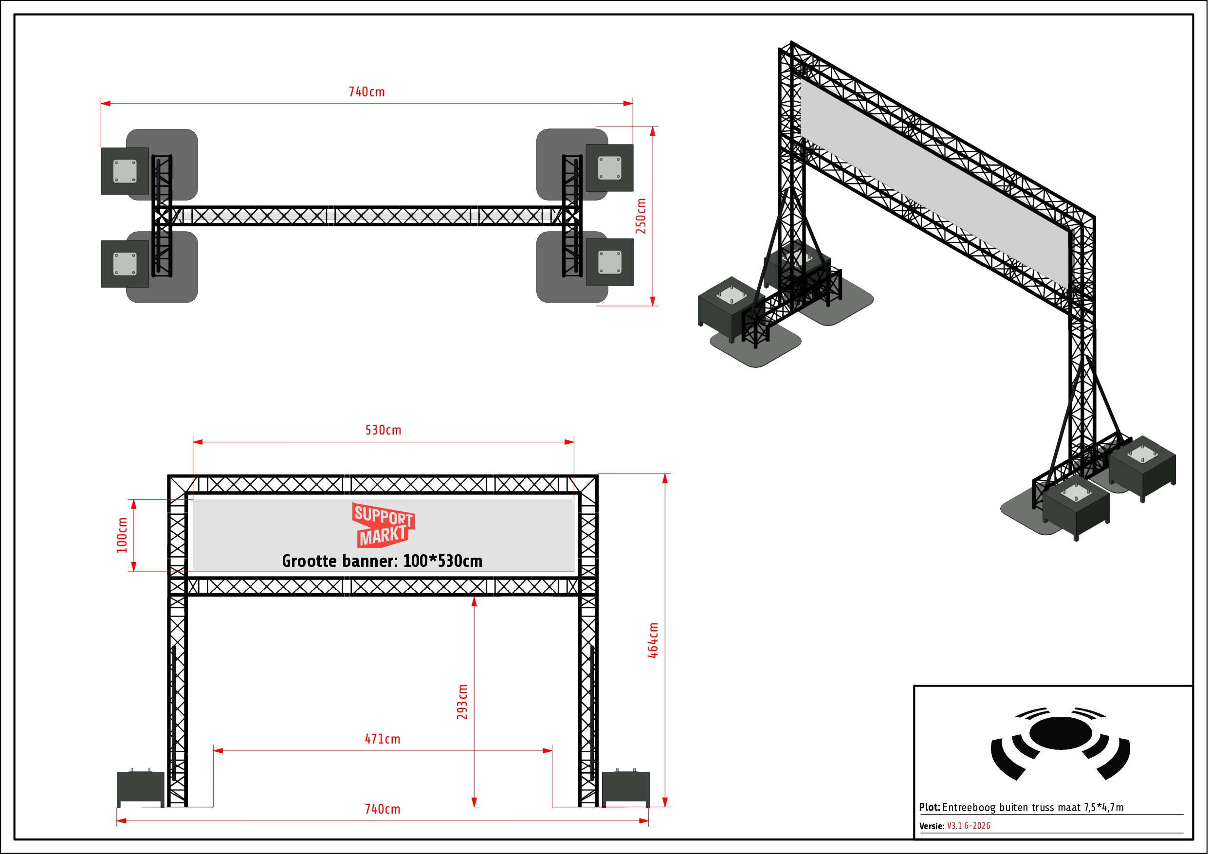 3-Entreeboog buiten truss maat 7,5x4,7m